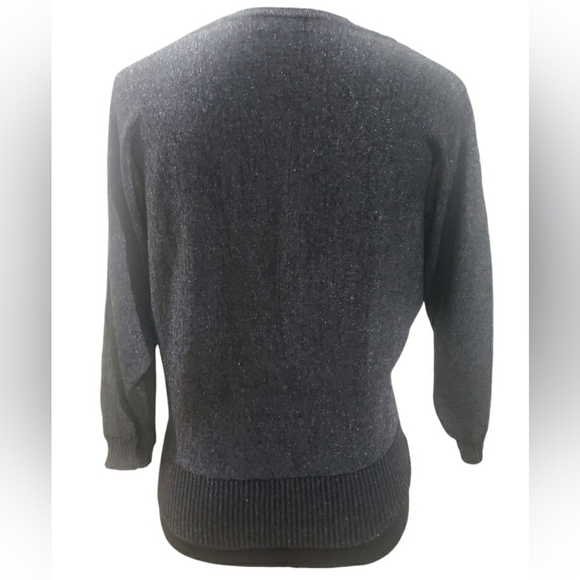 BLACK SILVER METALLIC 3/4 SLEEVE WOMEN’S SHIMMER TOP BATWING SLEEVES TOP - Picture 3 of 16